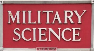 Red and white Military Science sign at Ohio State University.