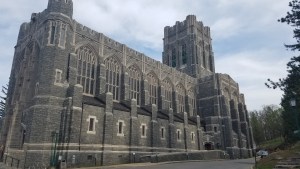 Gothic style exterior of the Cadet Chapel at the US Military Academy - West Point