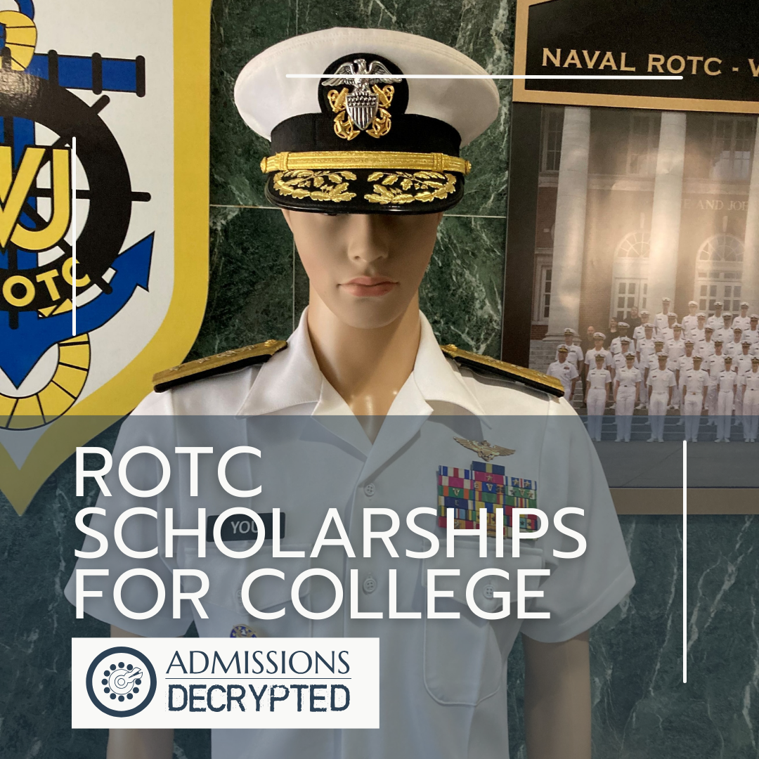 ROTC Scholarships for College Image of mannequin wearing US Navy Summer White uniform with a nametag labeled "You" in front of a banner an historic photos of Vanderbilt University Navy ROTC