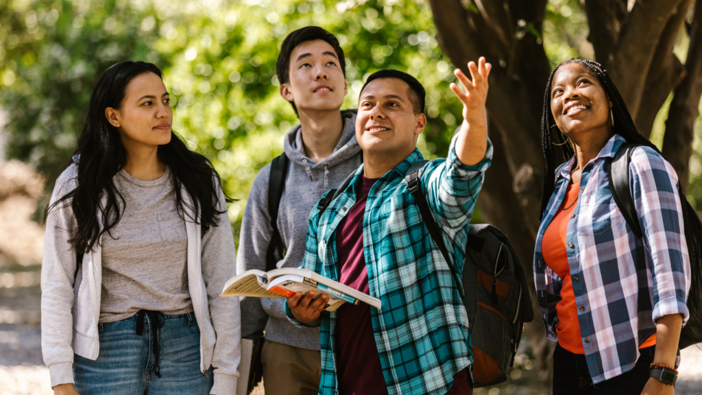 Group of teens at a college campus