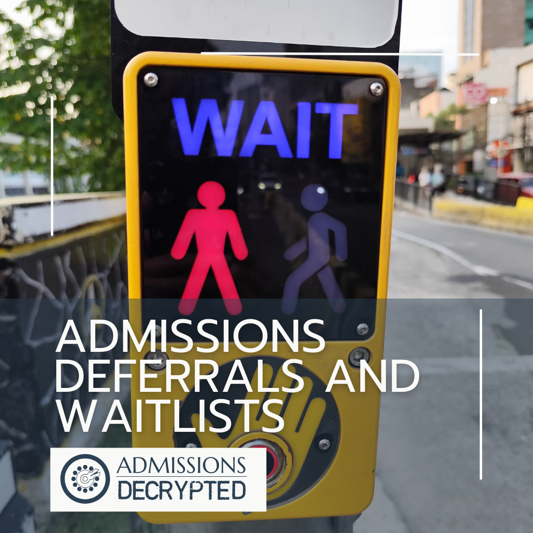 Admissions Deferrals and Waitlists Crosswalk button showing a red figure of a person stopped below the word Wait.