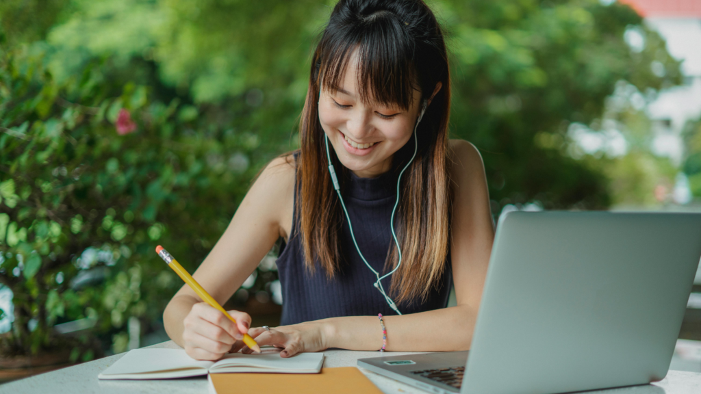 Young woman working on her college application essay