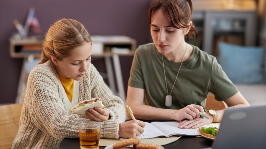 Military parent helping daughter with college application